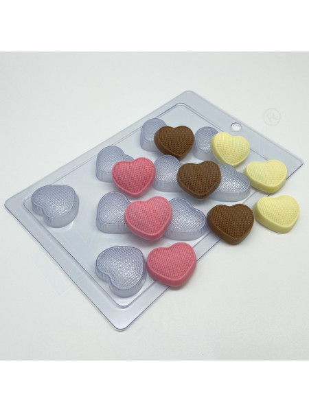 Сердце вязаное 40 (9 ячеек) - форма пластиковая для мыла, шоколада, свечей