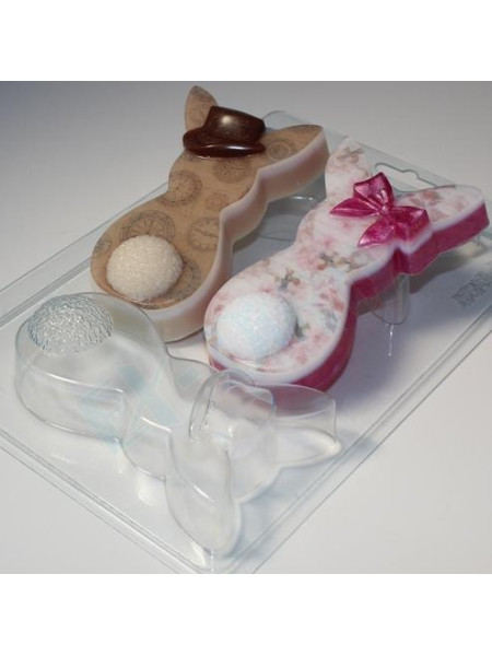 Кролики плоские парочка — форма пластиковая для мыла, шоколада