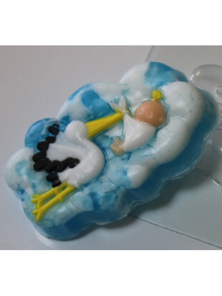 Аист с младенцем - форма для мыла пластиковая